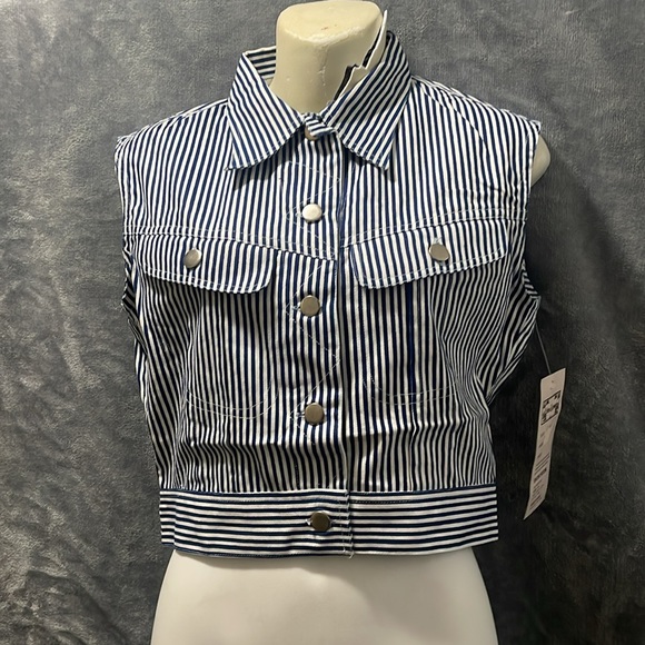 Cotton Express Jackets & Blazers - New Cotton Express Vintage 90s Cropped Railroad Navy Striped Denim Vest